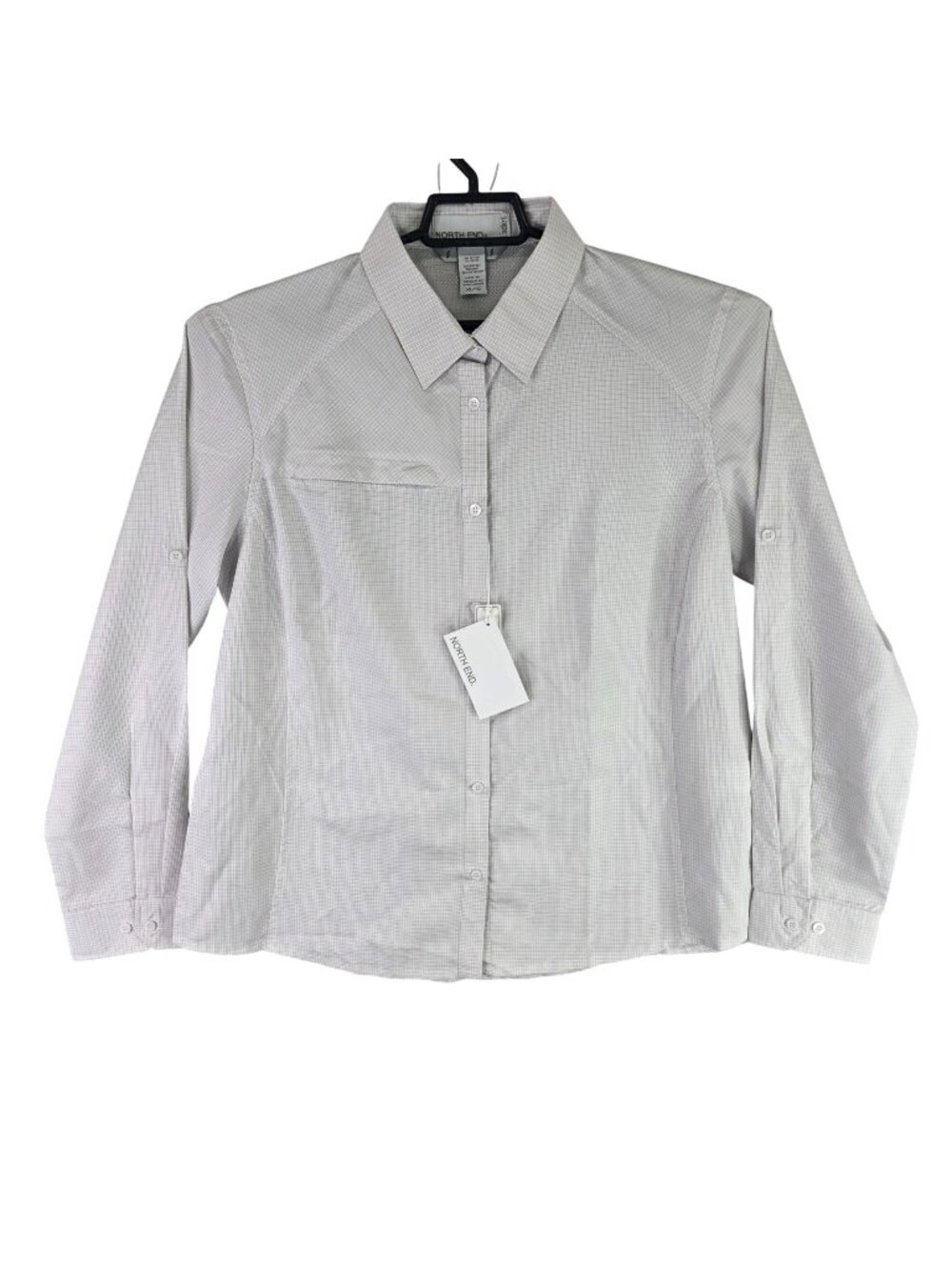 Womens North End Ladies Gray Check Button Up Shirt Long Sleeve Rayon Blend XL
